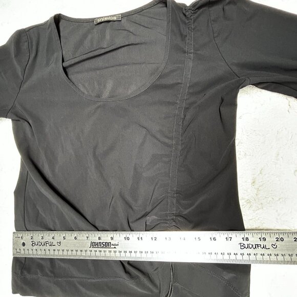 Sonja Marohn Women Scoop Neck Ruched Top Blouse Size 42 Black 3/4 Sleeve Stretch - Picture 9 of 10